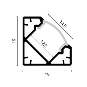 EuroSpot Προφίλ Αλουμινίου Γωνιακό Ασημί Ταινίας Led L=2m 19x19mm NW=12mm Γαλακτερό Κάλυμμα