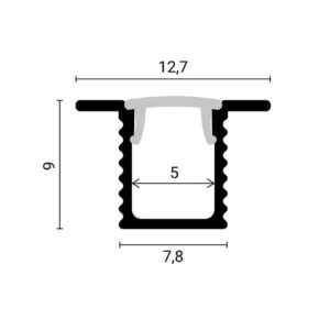 EuroSpot Προφίλ Αλουμινίου Χωνευτό Ασημί Για Led Ταινίες L=2m 12.7x9mm NW=5mm Γαλακτερό Κάλυμμα