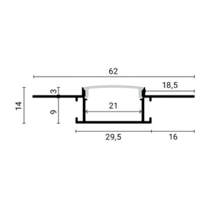 EuroSpot Προφίλ Αλουμινίου Γυψοσανίδας Ασημί Για Led Ταινίες L=2m 62x14mm NW=21mm Γαλακτερό Κάλυμμα